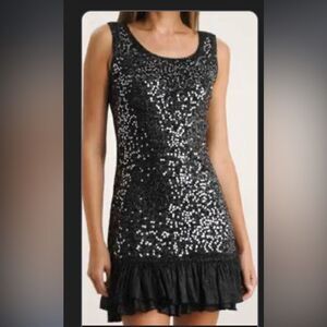 Vivienne Tam black sequin sweater knit sleeveless dress mini ruffle hem XS